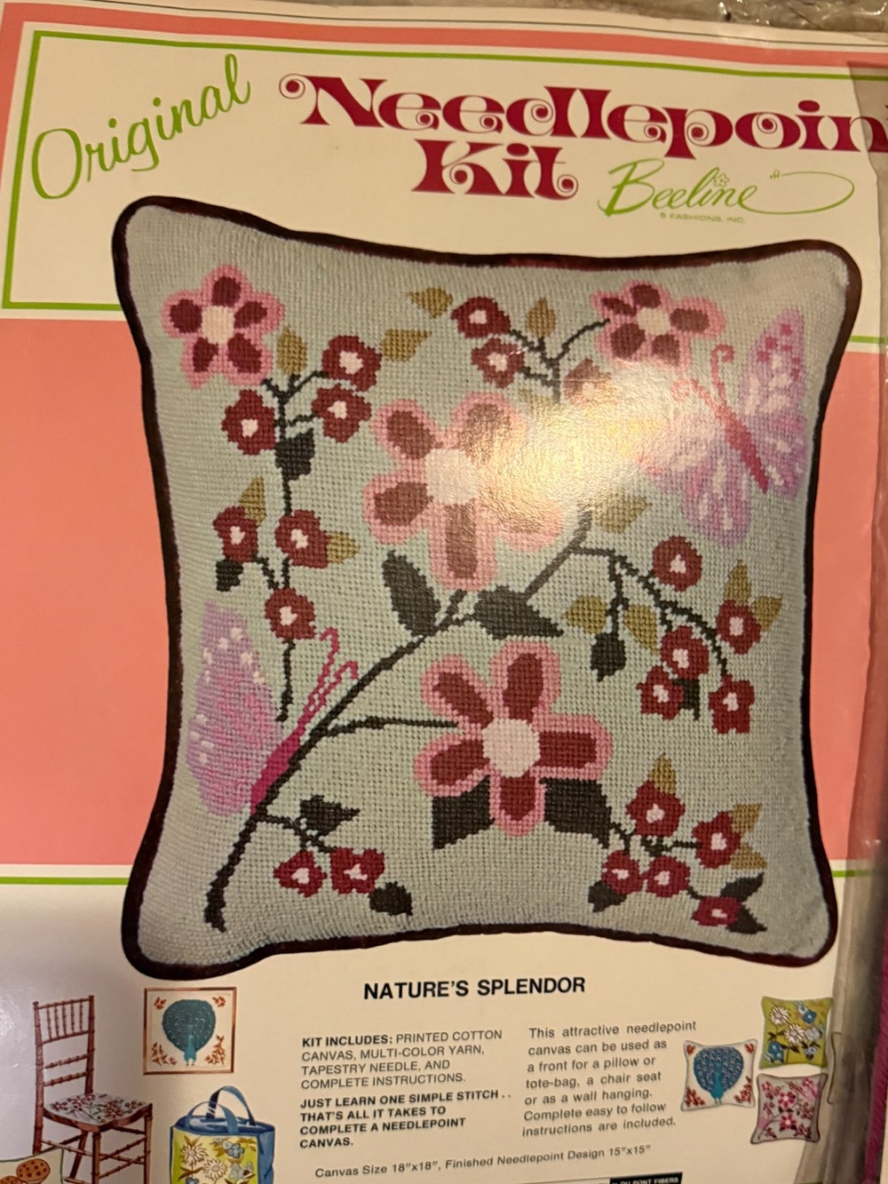 Vintage 70’s Dimensions Floral Splendor Needlepoint Kit (14" x 14")